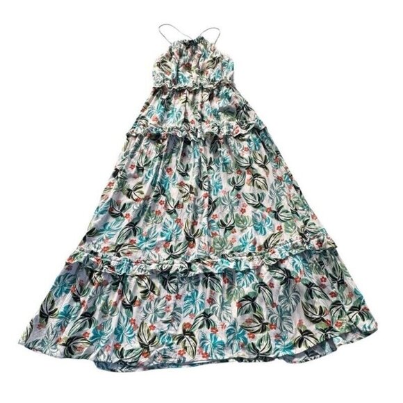 Lost + Wander Womens Sz S Tropical Halter Maxi Dress Floral Boho Tiered Ruffle - Picture 6 of 8